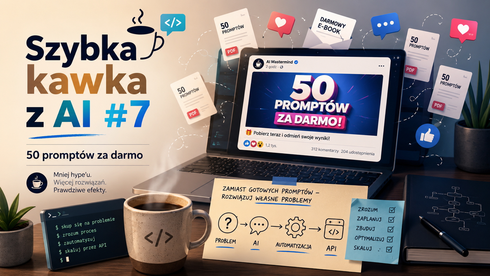 Szybka kawka z AI #7: 50 promptów za darmo, które zmienią Twoje życie