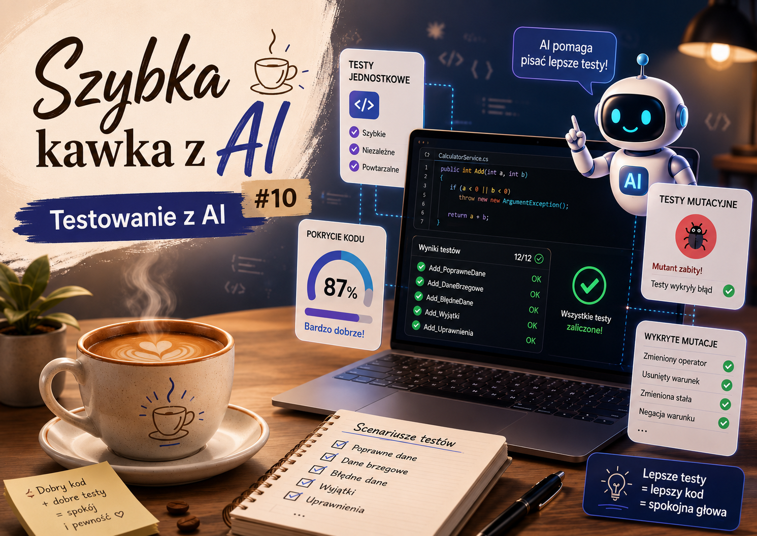 Szybka kawka z AI #10: Testowanie — AI radzi sobie dobrze czy słabo?